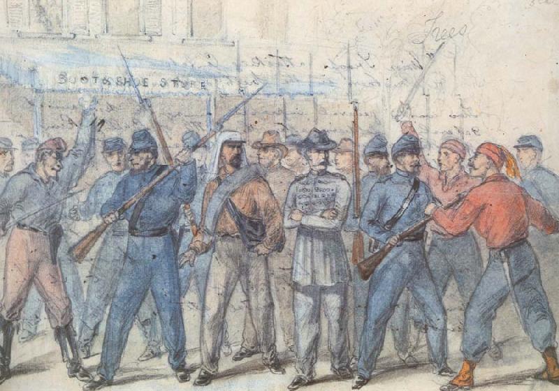 Frank Vizetelly Union Soldiers Attacking Confederate Prisoners in the Streets of Washington oil painting picture